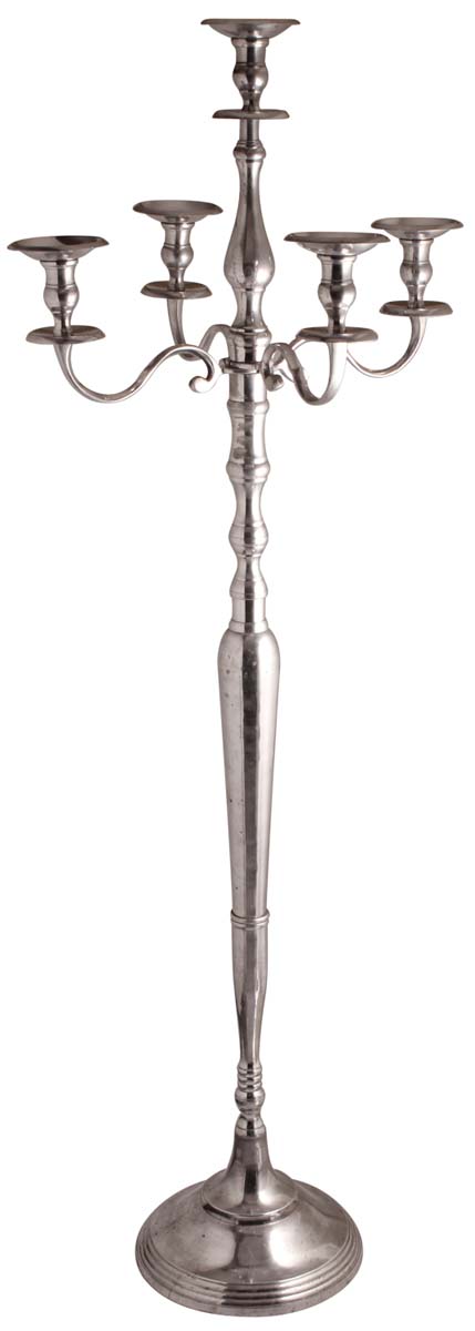 63” Grand Candelabrum in Aluminum with 5 Holders – Silver Tone Candle Holder – Rich Home Décor / Gifts